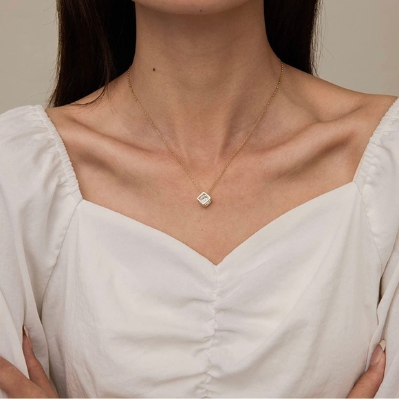 GOLD 18k Plated Geometric Square CZ Necklace - Picture 2 of 4